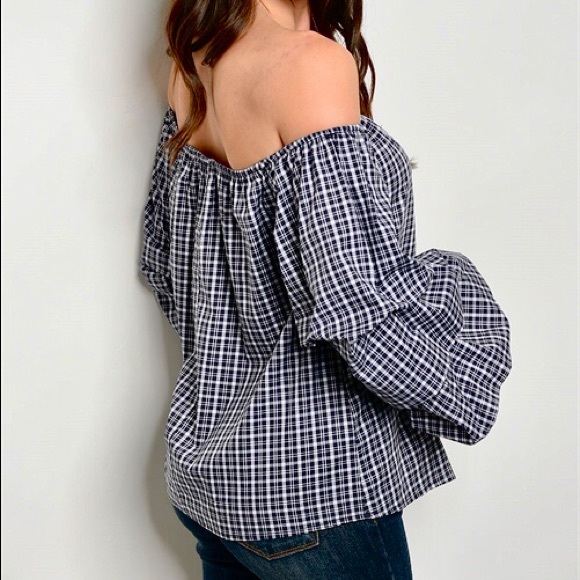 Off the Shoulder Poplin Tiered Ruffle Sleeve Top - Picture 2 of 2
